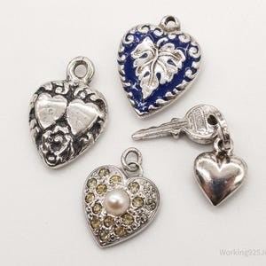 Antique Puffy Hearts Sterling Silver Bracelet Charms Set Lot