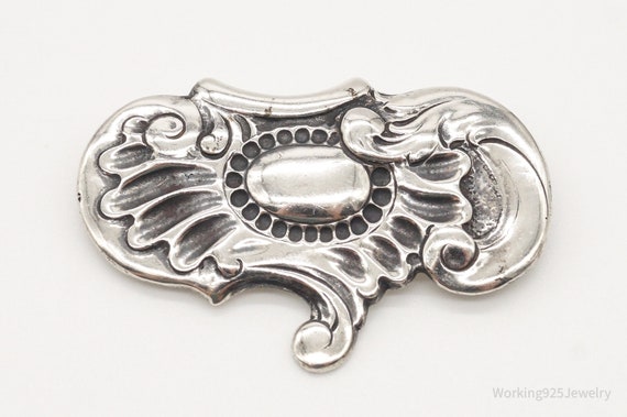 Antique Art Nouveau Silver Floral Pin Brooch - image 2