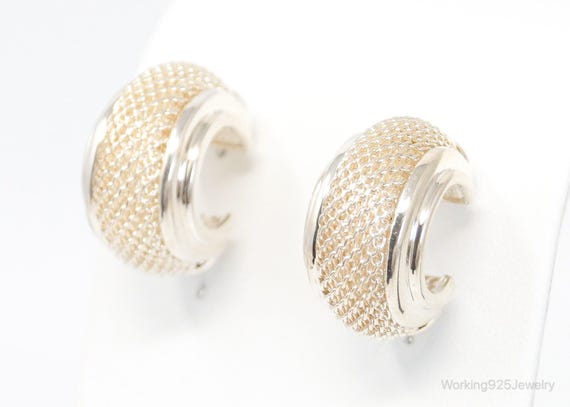 Designer Espo Sig Mesh Hoop Sterling Silver Earri… - image 1