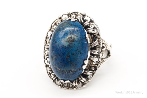 Antique Deep Blue Gemstone Sterling Silver Ring S… - image 3