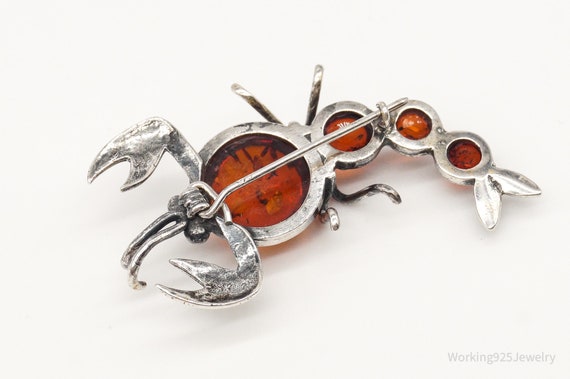 Vintage Amber Scorpion Sterling Silver Brooch Pin - image 5