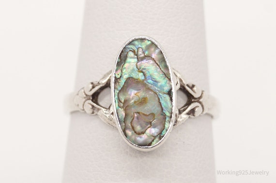Antique Paua Abalone Shell Sterling Silver Ring -… - image 3