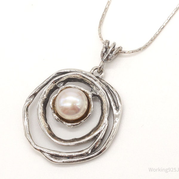 Vintage Pearl Israel Sterling Silver Necklace