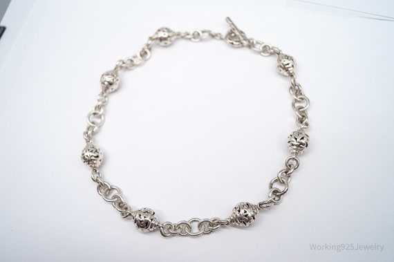 Vintage Scroll Swirl Pattern Silver Toggle Neckla… - image 4