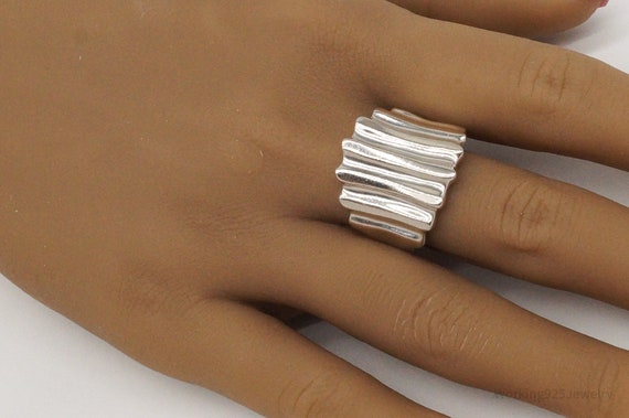 Puff Rib Ring Vintage Modernist Puffy Ribbed Style Sterling Silver … - Gem