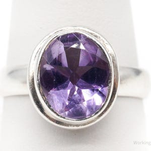 Vintage Großer Amethyst Sterling Silber Ring - Größe 22 cm
