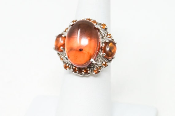 34mm Ladies Vintage 925 Sterling Silver Brown Amber Cabochon Solitaire Pendant