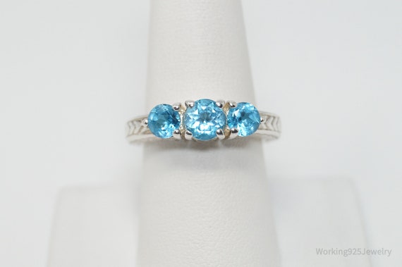 Vintage Blue Topaz Sterling Silver Ring - SZ 8 - image 3