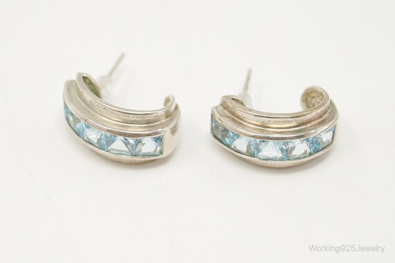 Blue Topaz Art Deco Sterling Silver Earrings - image 6