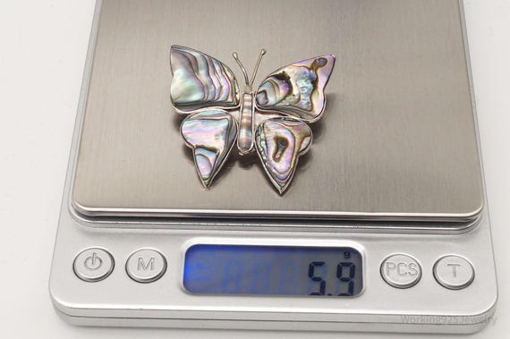 Large Vintage Paua Abalone Shell Butterfly Sterli… - image 9