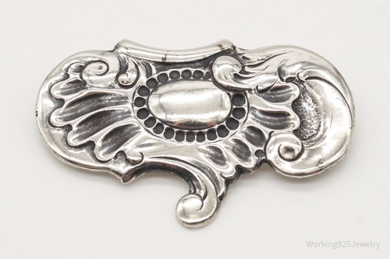 Antique Art Nouveau Silver Floral Pin Brooch - image 4