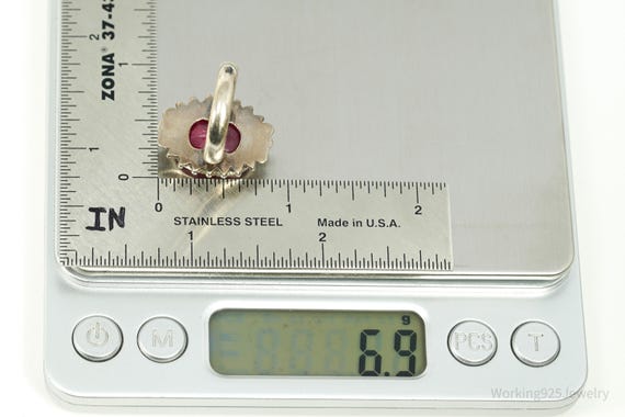 Vintage Large Ruby Sterling Silver Ring - Size 7 - image 9