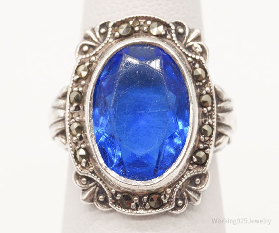 Antique Designer Uncas Blue Glass Marcasite Sterli