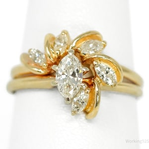 14K Yellow Gold & Marquise Diamond Cut Wedding Set Ring - Size 6