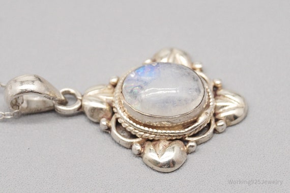 Vintage Moonstone Ornate Sterling Silver Necklace… - image 4