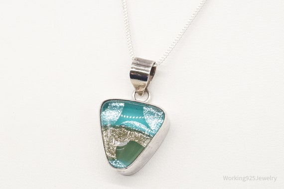 Vintage Dichroic Glass Sterling Silver Necklace - image 4