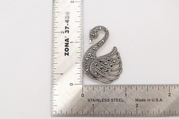 Vintage Marcasite Swan Sterling Silver Brooch Pin - image 4