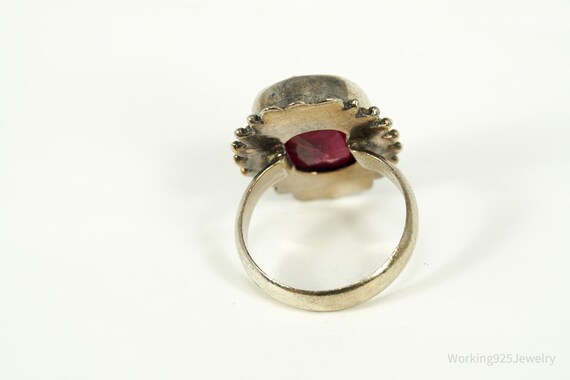 Vintage Large Ruby Sterling Silver Ring - Size 7 - image 7