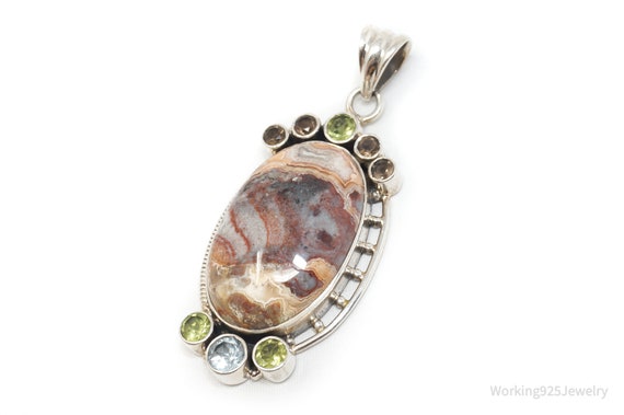 Vintage Large Brown Crazy Lace Agate Peridot Ster… - image 1