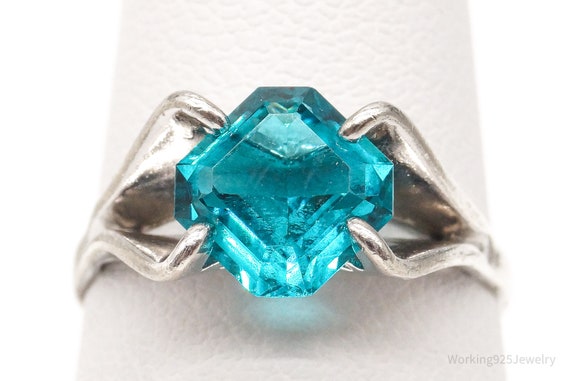 Antique Designer Espo Blue Glass Sterling Silver … - image 1