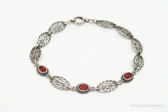 Antique Art Deco Garnet Sterling Silver Bracelet - image 3