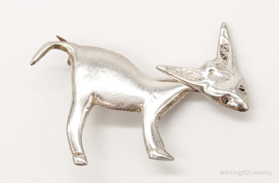 Antique Mechanical Donkey Sterling Silver Brooch … - image 1