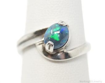 Vintage Blue Fire Opal Sterling Silver Ring - Size 5.75