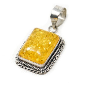 Large Vintage Amber Modernist Sterling Silver Necklace Pendant image 1