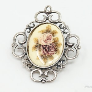 Vintage Designer Jez Flower Cross Stitch Look Picture Sterling Silver Pin Brooch image 1