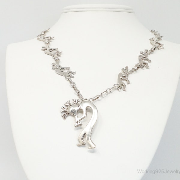 Vintage Native America GSNM Dancing Kokopelli Sterling Silver Necklace