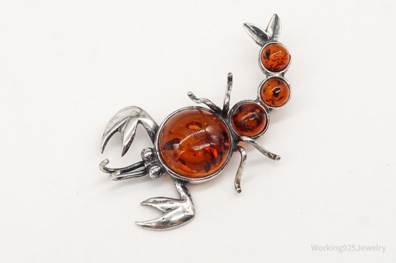 Vintage Amber Scorpion Sterling Silver Brooch Pin - image 3