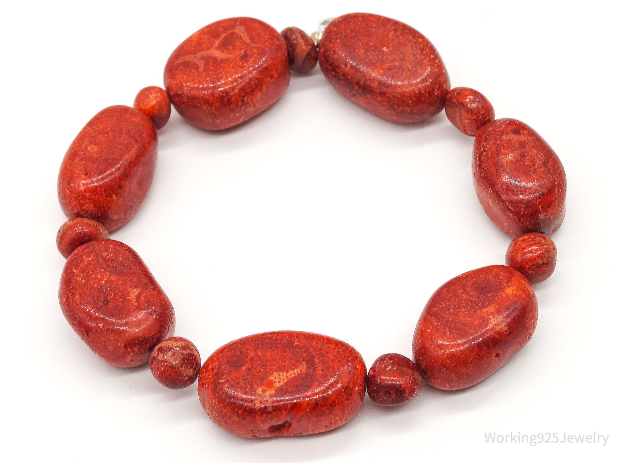 Red Coral Chunky Stretch Bracelet - Etsy
