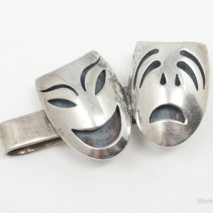 Vintage Mexiko Tragödie Komödie Maske Sterling Silber Geld Krawattenklammer
