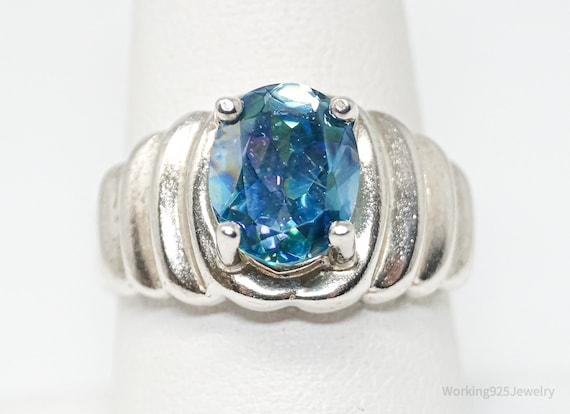 Vintage Art Deco Blue Topaz Sterling Silver Ring … - image 1