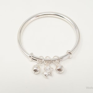 Vintage Charm Jingle Bell 999 Fine Silver Bangle Baby Kids Bracelet