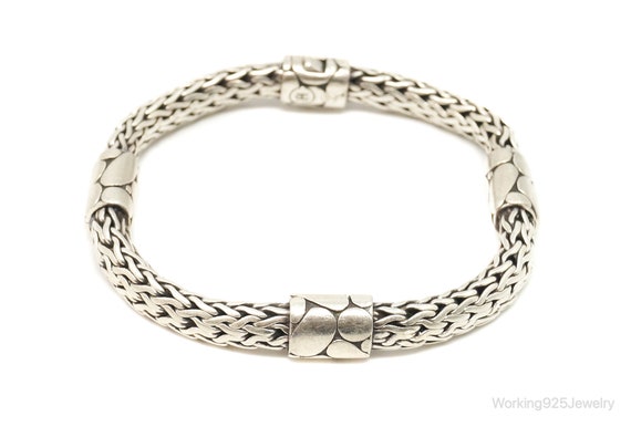 JOHN HARDY Men's Kali Silver Black Woven Leather Bracelet