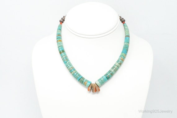 Museum Vintage Navajo 'Handmade Drum' Turquoise Coral Native American Jewelry Silver Chiming Necklace Museum Vintage Navajo 'Handmade Drum' Turquoise Coral Native American Jewelry Silver Chiming Necklace