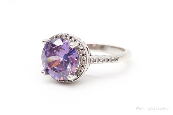 Vintage Amethyst Cubic Zirconia Sterling Silver R… - image 4