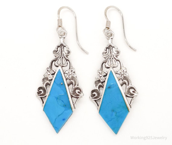 Vintage Blue Turquoise Sterling Silver Earrings - image 1
