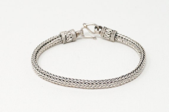 Vintage Snake Chain Balinese Sterling Silver Brac… - image 3