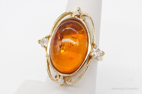 Designer Amber Cubic Zirconia Gold Over Sterling Silver Ring Size