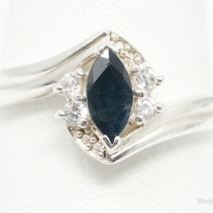Vintage Sapphire Cubic Zirconia Sterling Silver Ring - Size 11