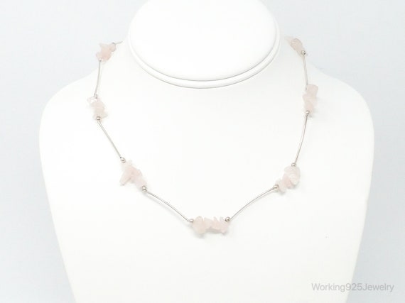 Vintage Rose Quartz Bead Sterling Silver Necklace - image 1