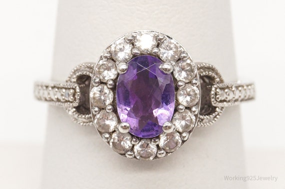 Vintage Amethyst Cubic Zirconia Sterling Silver R… - image 1