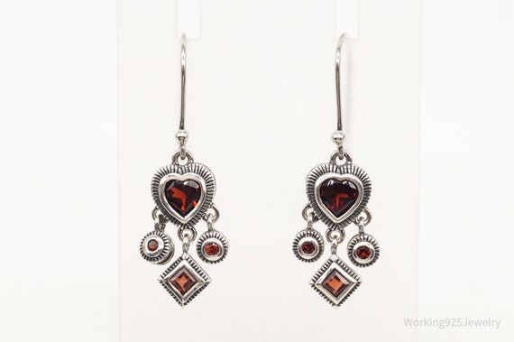 Vintage Garnet Hearts Sterling Silver Earrings - image 5