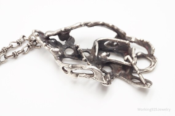 Vintage Brutalist Silver Toggle Necklace - image 4