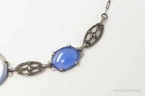 Antique Glass Sterling Silver Filigree Necklace - image 6