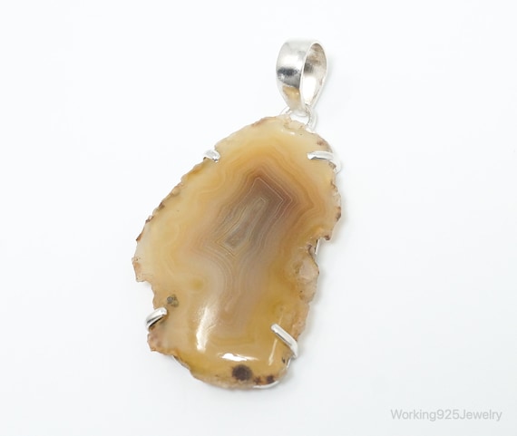 Large Vintage Brown Crazy Lace Agate Sterling Silv