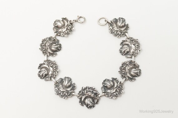 Antique Roses Sterling Silver Panel Bracelet - image 2
