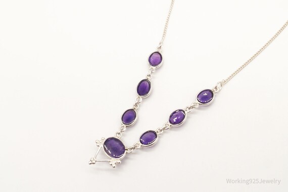 Vintage Amethyst Bib Style Silver Necklace - image 5